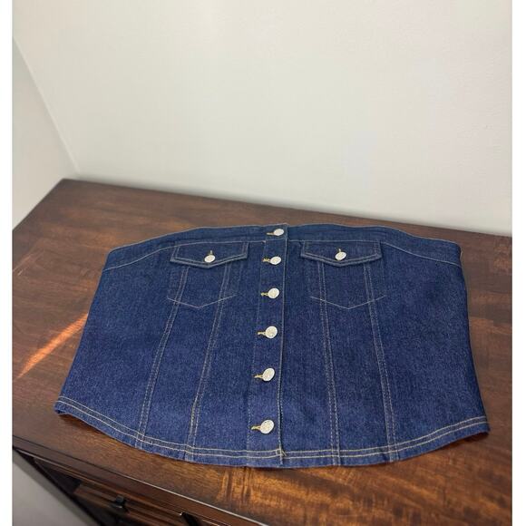 Love to be Loved Tops - Dark Wash Denim Tube Top with Button Details 2X